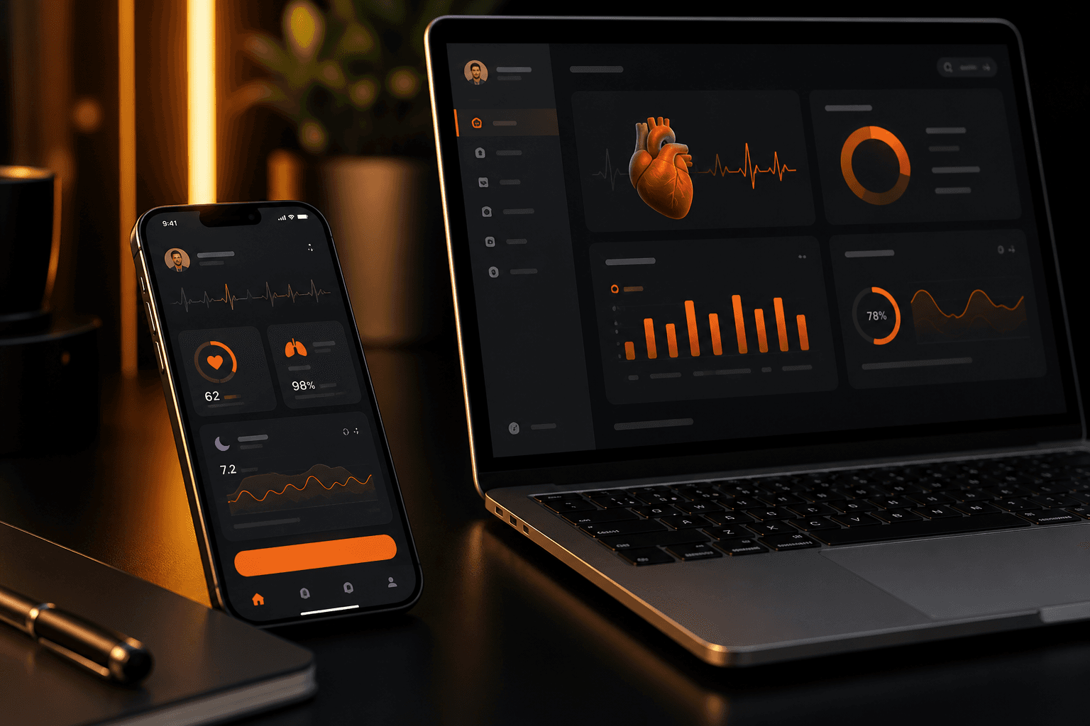 SaaS product shown across laptop and phone